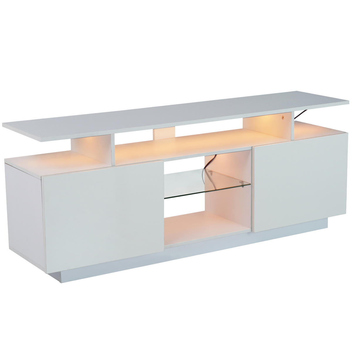 TV-SCHRANK 140cm 16-Farben LED Hochglanz Glasfächer Weiß - Weiß, Holzwerkstoff (35/55/140cm) - FLIEKS