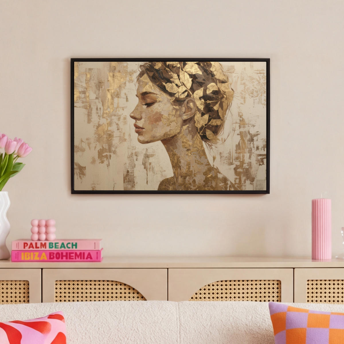 LEINWAND Bilder mit Rahmen - Frau - Gold - Abstrakt - Textur - 60x40 - Goldfarben, Textil (60/40cm) - MuchoWow