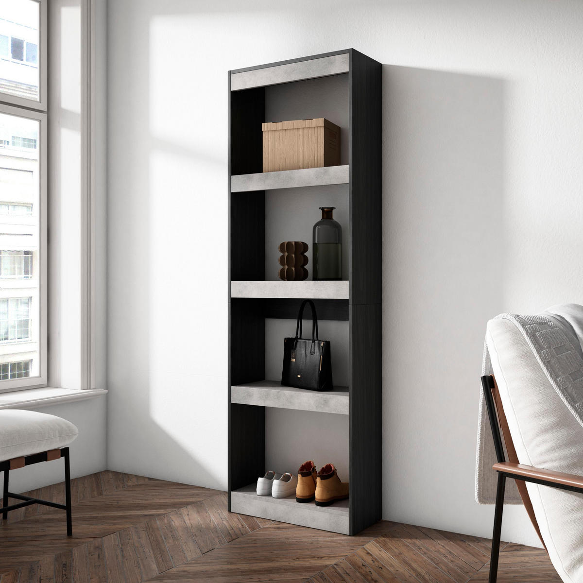 REGAL Zementfarben - Schwarz/Grau, Holzwerkstoff (60/186/25cm) - Skraut Home