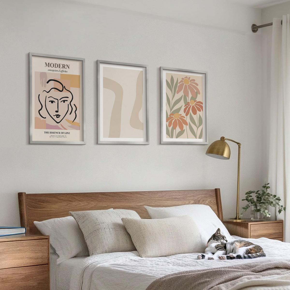BILDER SET 3er Set - 40x60 cm Silberner Rahmen - Moderne abstrakte Frau - Silberfarben, Kunststoff (40/60cm) - TULUP