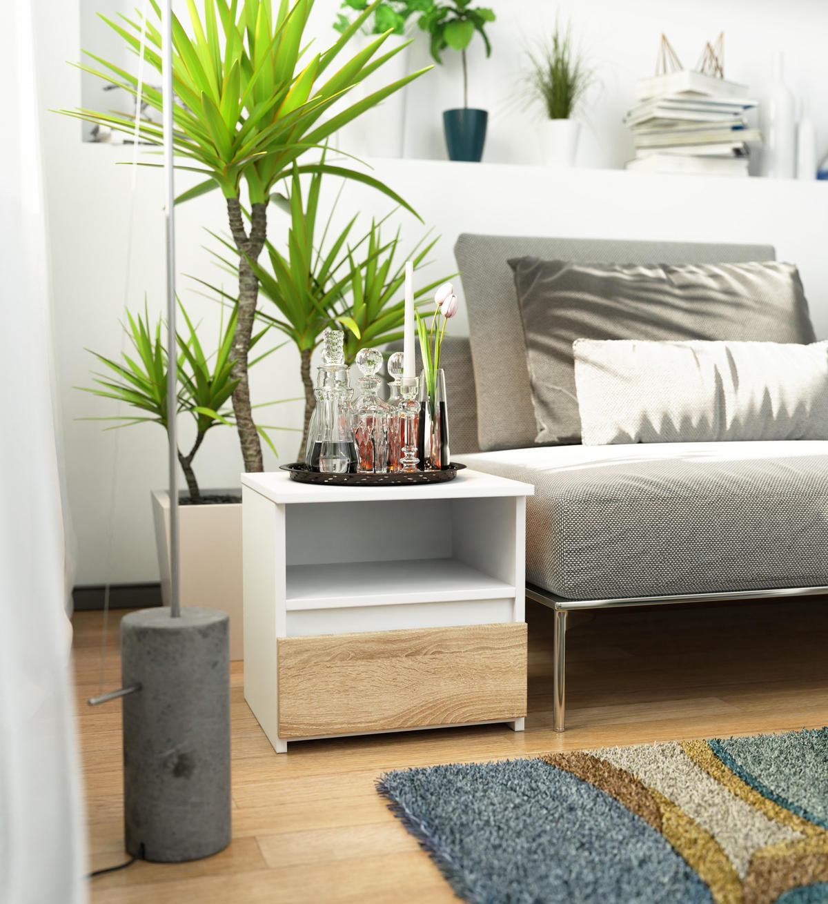 NACHTTISCH Weiß, Eiche Sonoma 40/40/35 - Weiß/Sonoma Eiche, Holzwerkstoff (40/40/35cm) - RAUMHIRSCH FURNITURE