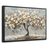 LEINWAND Bilder mit Rahmen - Baum - Blumen - Weiß - Natur - Kunst - 60x40 - Weiß, Textil (60/40cm) - MuchoWow