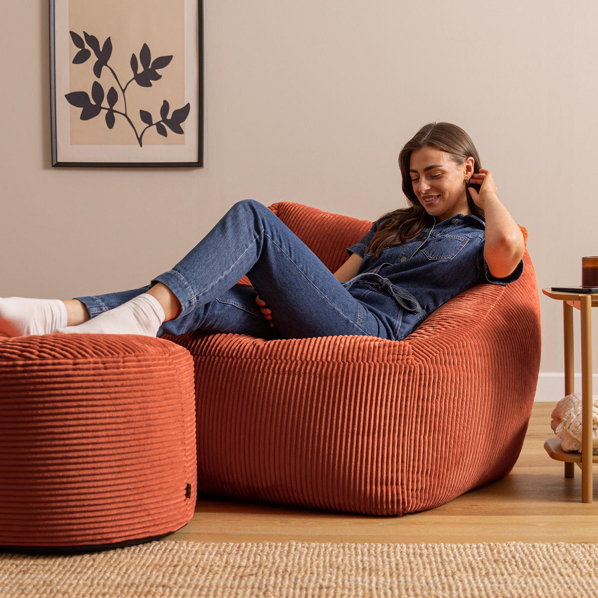 SITZSACK Sessel Natalia mit Sitzpouf - Terracotta, Textil (97/73/84cm) - icon