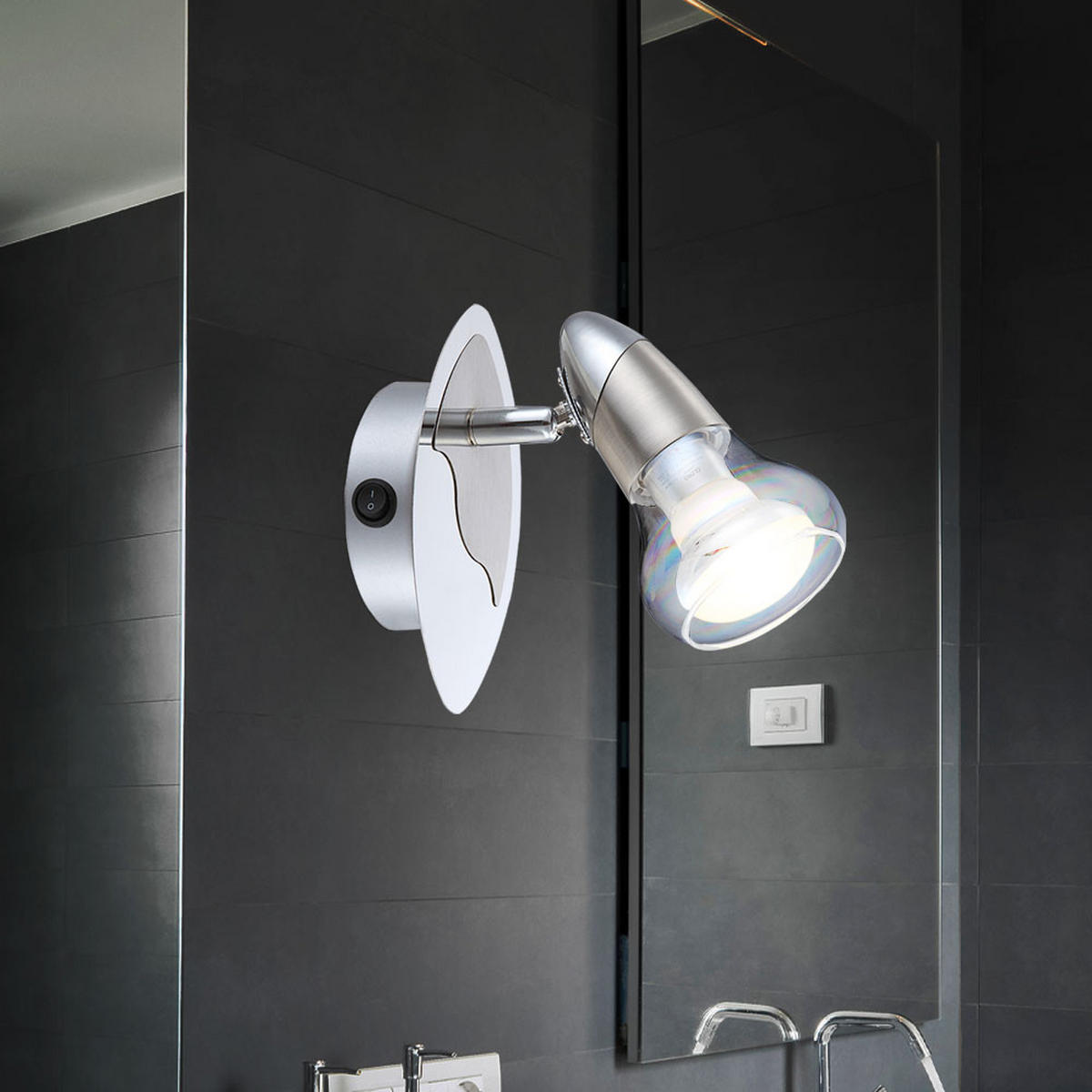 LED WANDLEUCHTE Metall Glas Silber - Silberfarben, Glas (9/14.8/13.8cm) - Globo Lighting