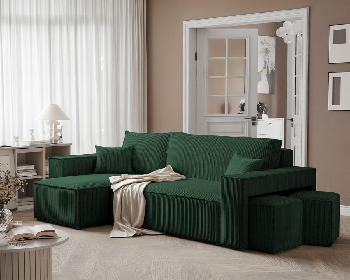 ECKSOFA Adara Inkl. Hocker - Grün, Holzwerkstoff/Textil (262/145cm) - Fun Möbel