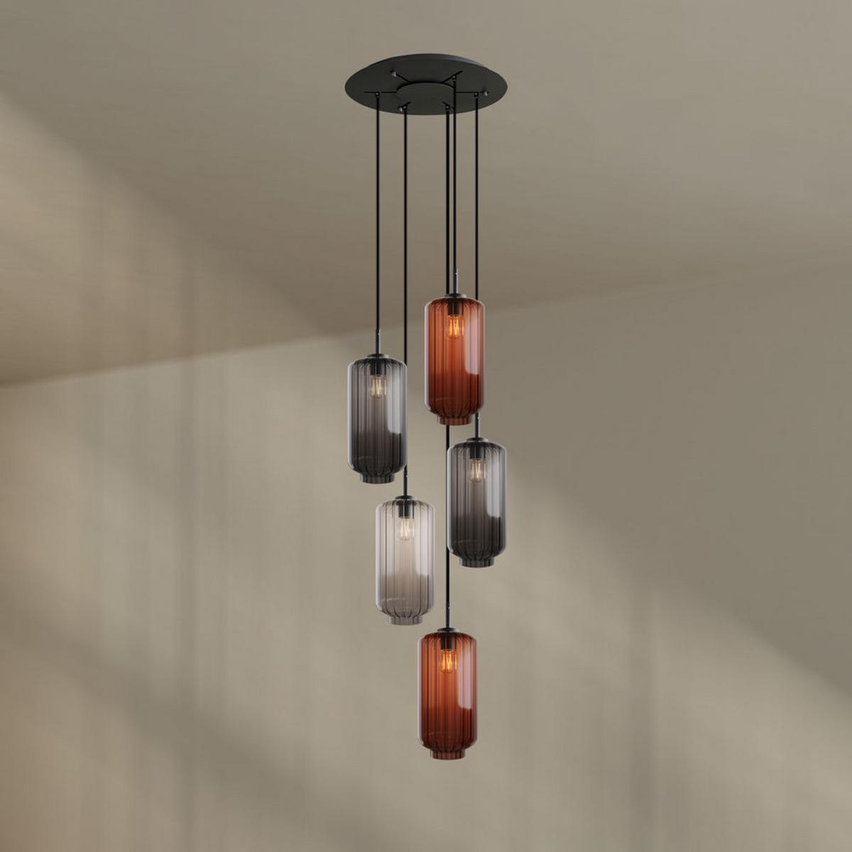 GALERIELEUCHTE Velo 5-flammig Mehrfarbig Ø 18cm - Multicolor/Schwarz, Glas (18/18/33cm) - s.luce