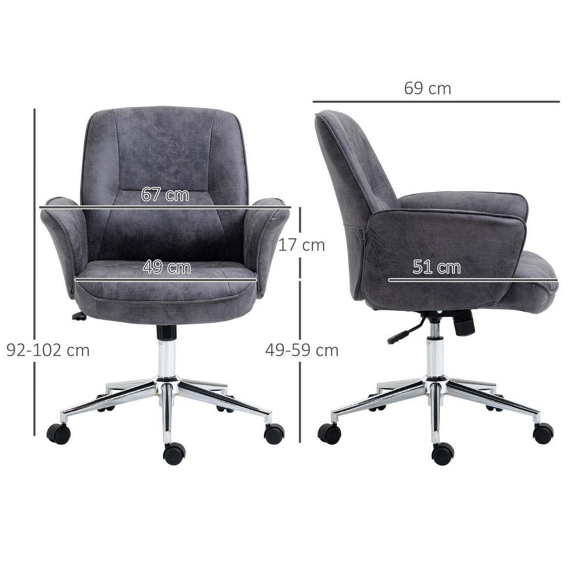 BÜROSTUHL in Dunkelgrau 69x67x102 cm, höhenverstellbar mit Wippfunktion, bis 120 kg belastbar - Dunkelgrau, Metall (67/102/69cm) - IVMEU