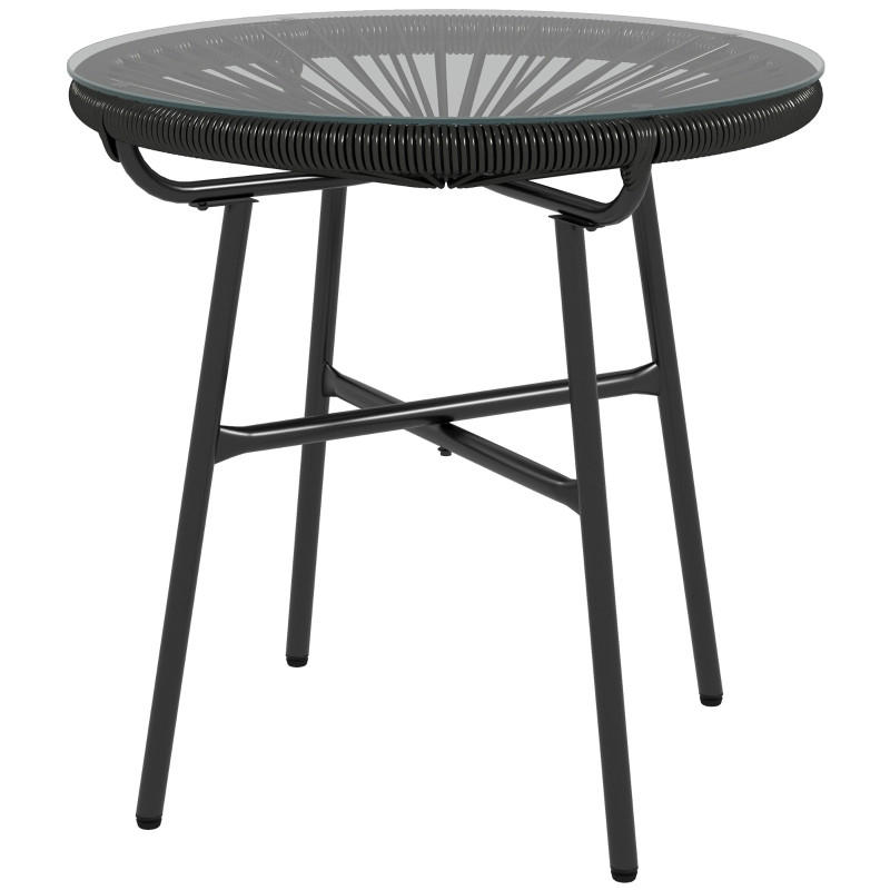 SHOPENTRA ZAHRADNÍ STŮL Černý, Boho, PE ratan, skleněná deska, 50 cm