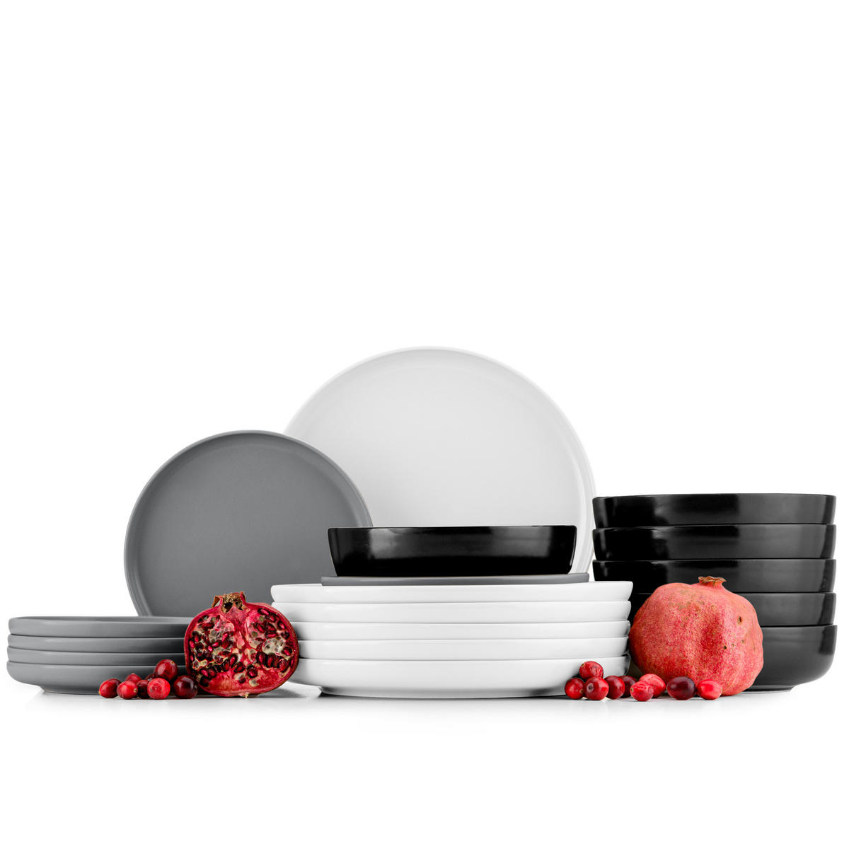 TAFELSERVICE VICTO 6 Personen 18-tlg matt Schwarz, Weiß, Grau - Schwarz/Weiß, Keramik (27/2/27cm) - KONSIMO®