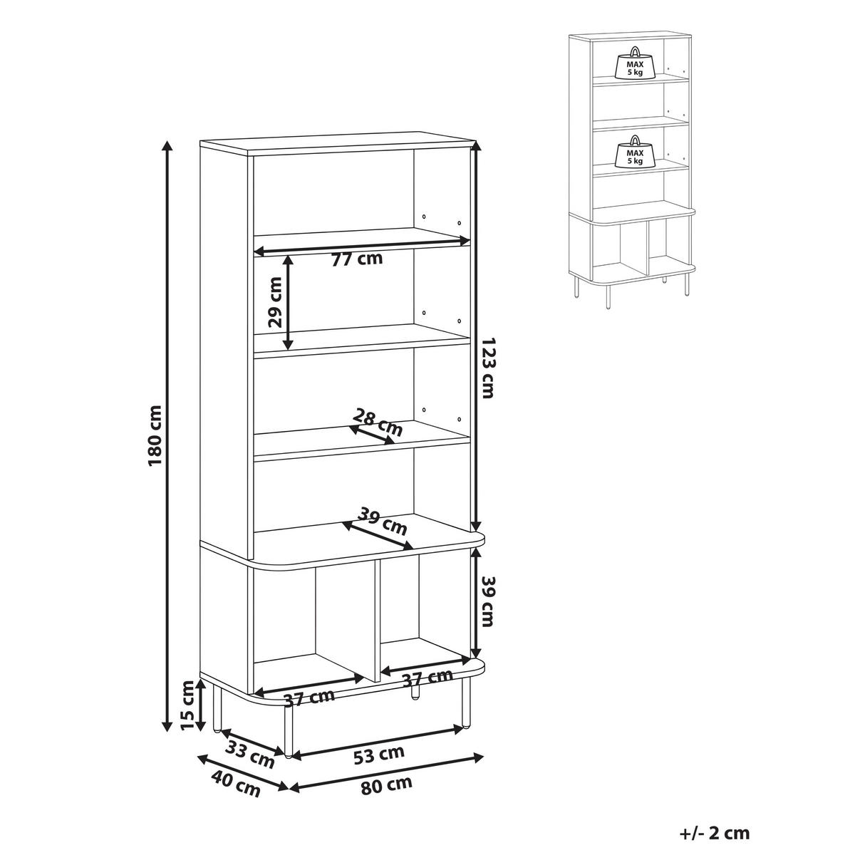 BIBLIOTECĂ cu 6 niveluri 180 cm maro închisă Bradley - maro închis, compozit lemnos (80/180/40cm) - Beliani