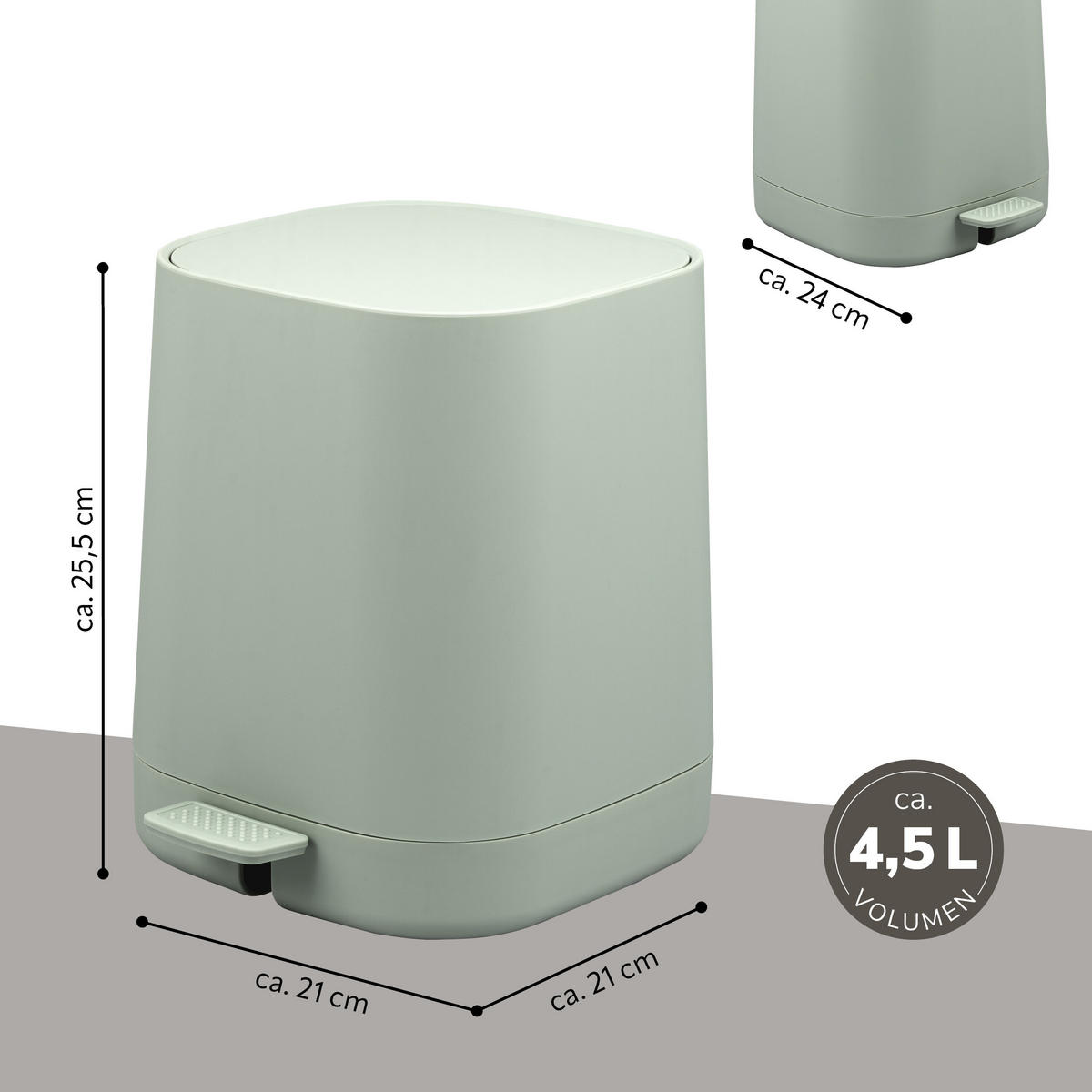 KOSMETIKEIMER VALONA, Kunststoff, salbei - Salbeigrün, Kunststoff (24/26/21cm) - eluno