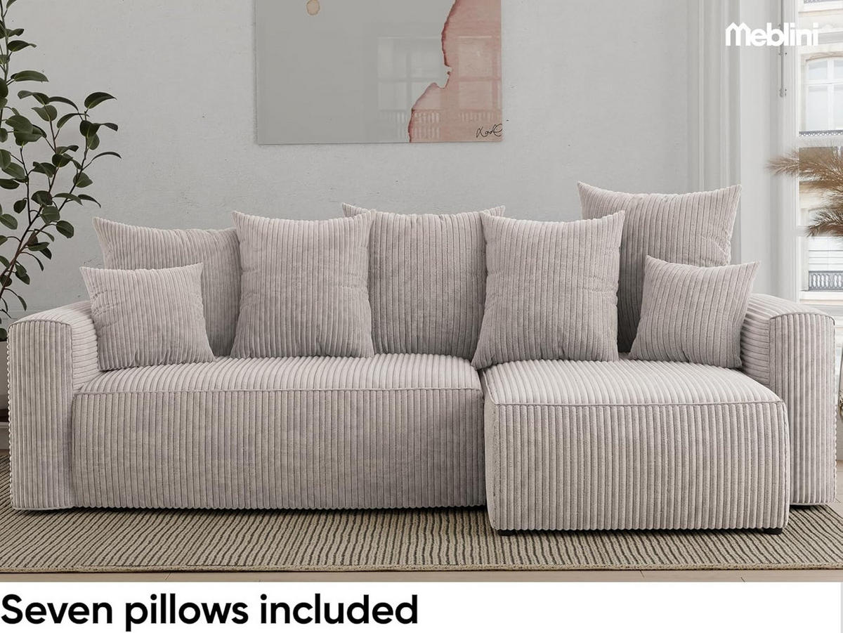 ECKSOFA DAVE L - Creme/Schwarz, Holzwerkstoff (238/87cm) - Meblini