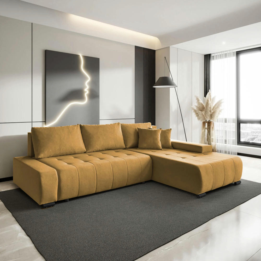 Thumbnail - Beautysofa Eckschlafsofa, Gelb, Textil, L-Form, 268x183 cm, Wohnzimmer, Sofas & Couches, Wohnlandschaften, Ecksofas