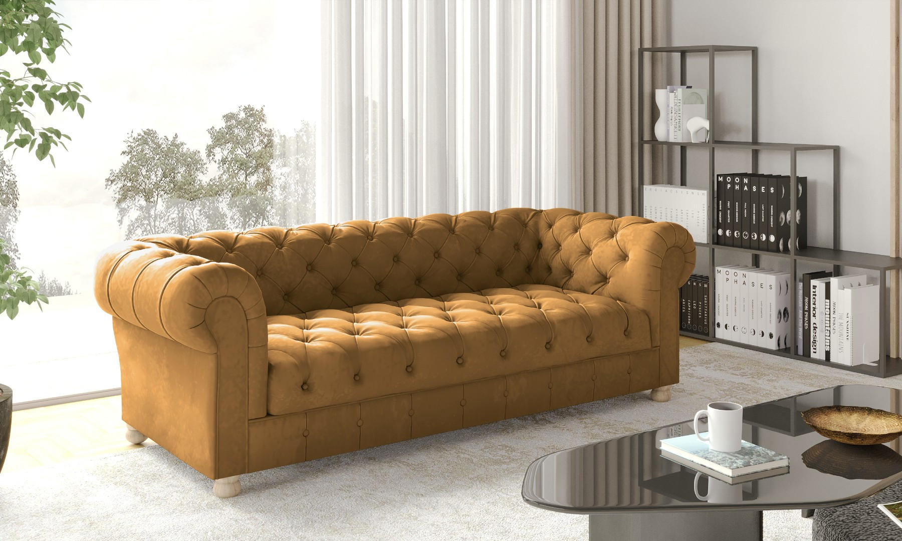 SOFA CHESTERFIELD Elegant Klassisch Schick Stoff Whisper Velours Kupfer - Kupferfarben, Holz/Textil (202/77/90cm) - Kaiser Möbel