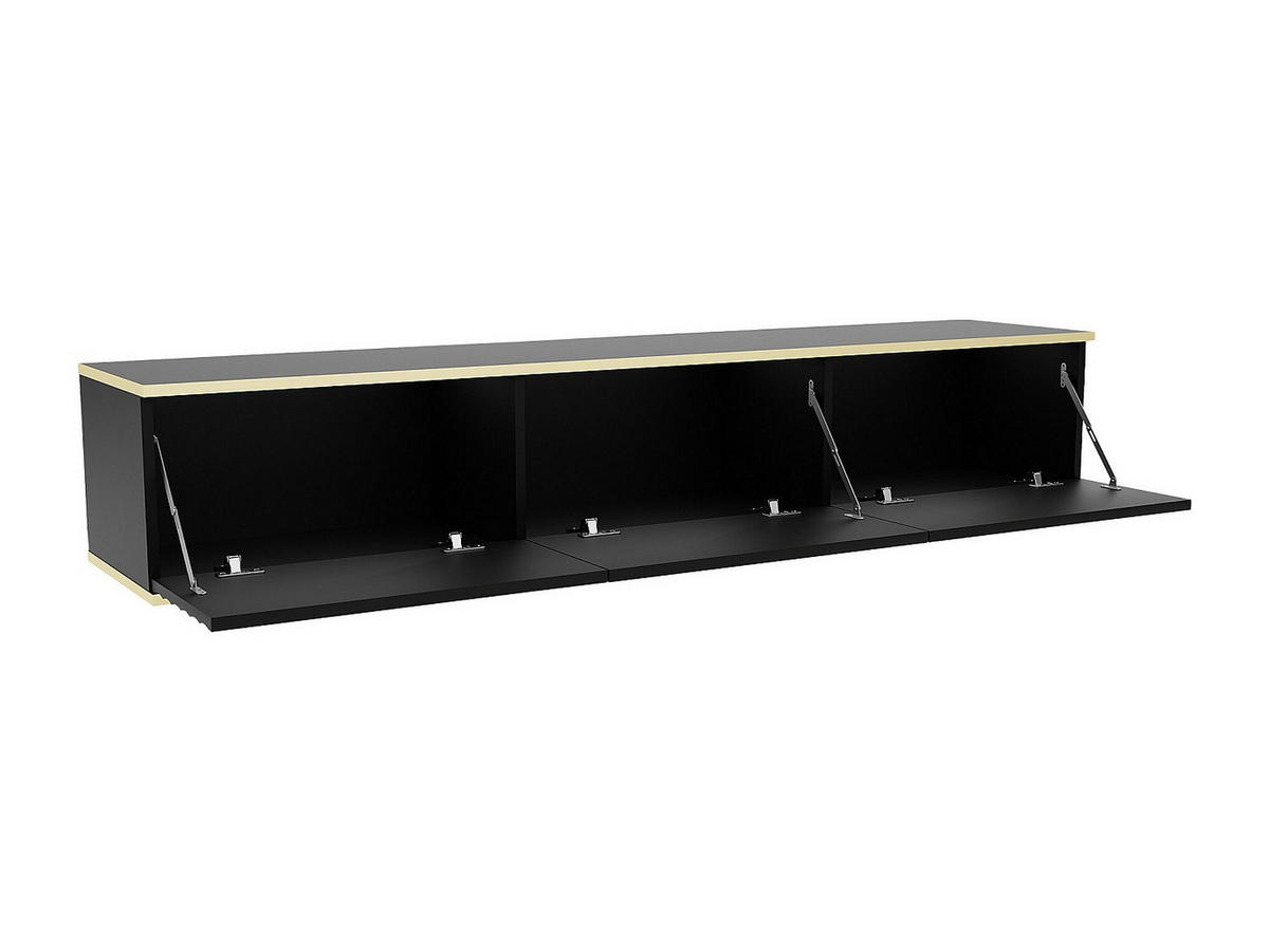 TV-HÄNGEMÖBEL mit 3 Türen - MDF - Schwarz & Goldfarben - ALESAR - Schwarz, Holz (170/30/35cm) - Vente-Unique