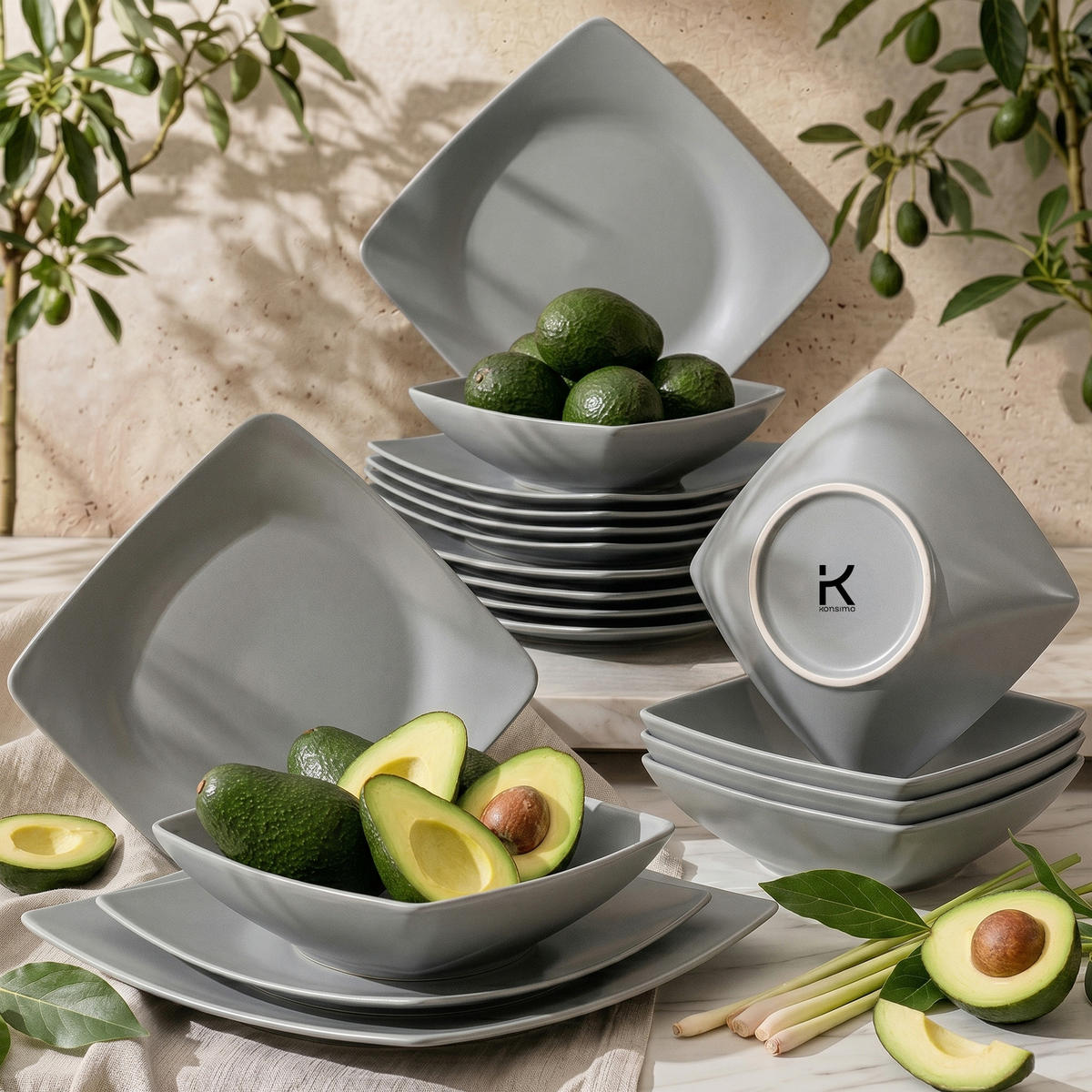 TAFELSERVICE EPIRI 6 Personen 18-tlg - Grau, Keramik (25/2/25cm) - KONSIMO®