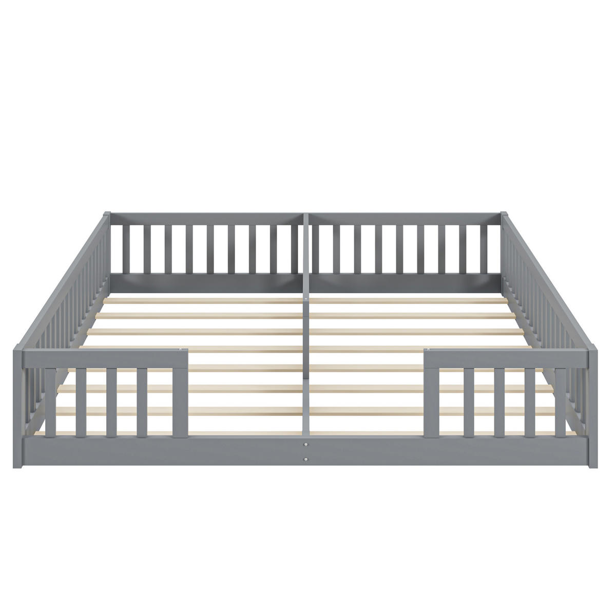 KINDERBETT aus Kiefernholz und MDF 90x200 cm Grau mit Sicherheitsgitter und Lattenrost für 2 Kinder - Grau, Holzwerkstoff (90/200cm) - Modfu