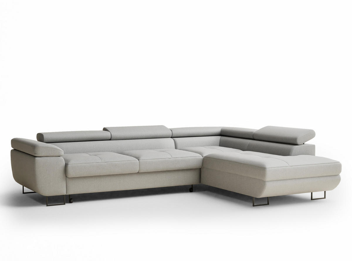ECKSOFA MIT SCHLAFFUNKTION Concord Hellgrau Webstoff - Hellgrau/Schwarz, Holz/Holzwerkstoff (277/203cm) - Maison de Reve