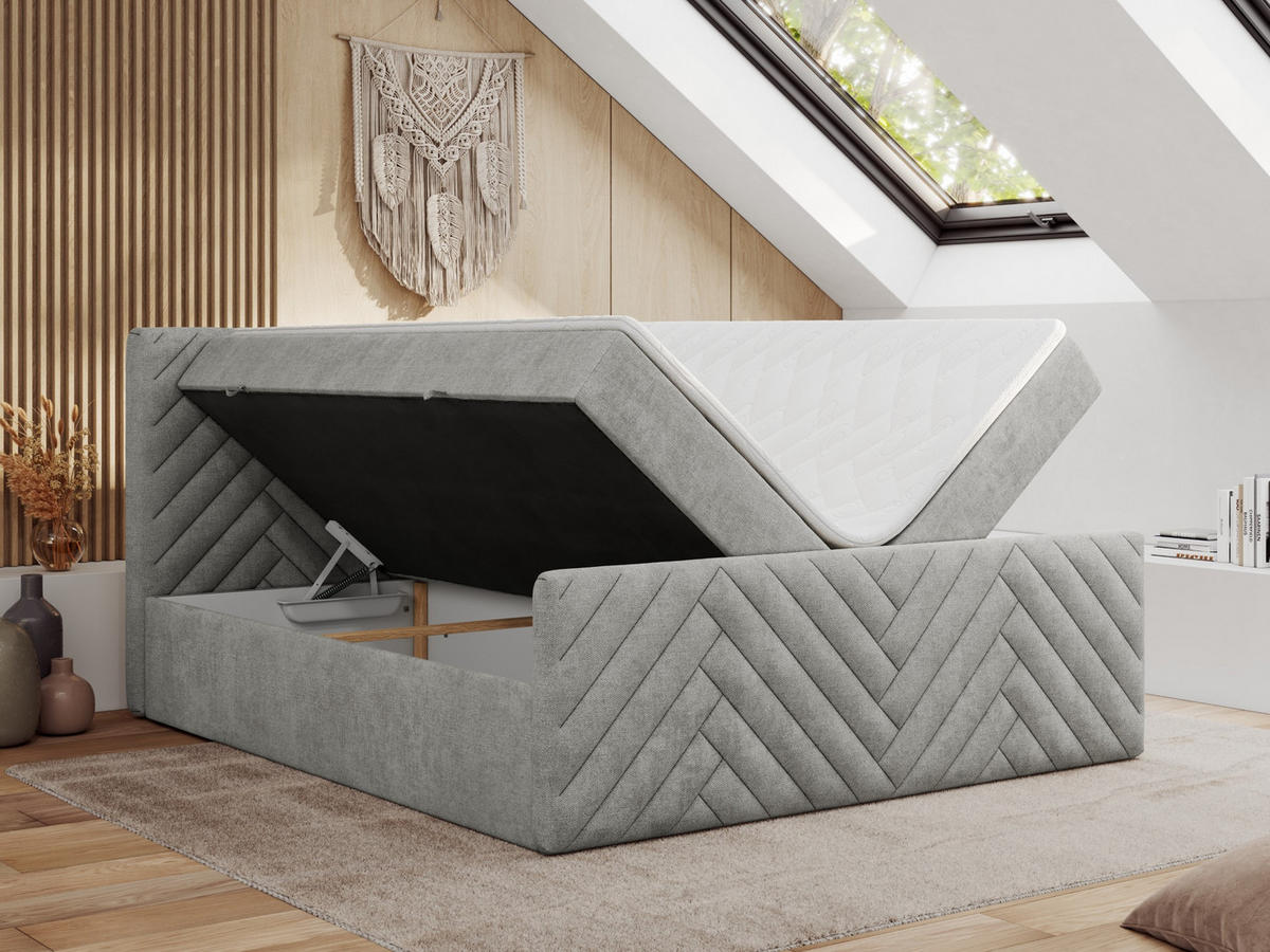 BOXBETT PARIS DUO 140/200 - Hellgrau Struktur - H4 - Hellgrau, Holz/Textil (140/200cm) - MKS