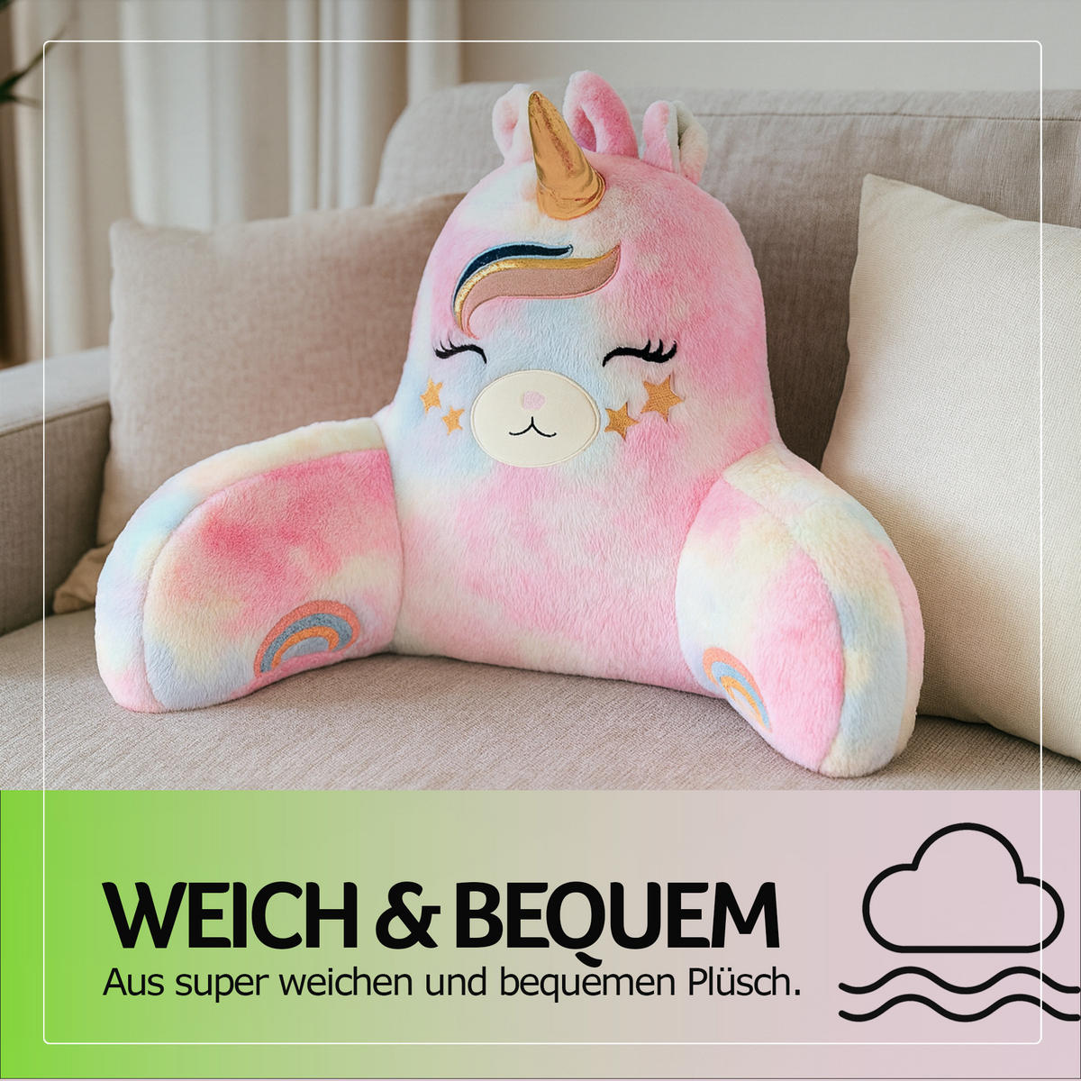 BETTSITZKISSEN mit Armlehnen 66×37×48 cm Einhorn - Rosa, Textil (37/66/48cm) - Bestlivings