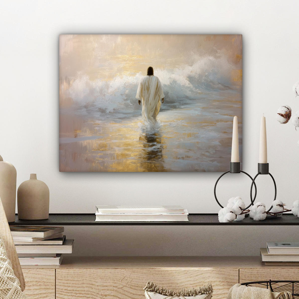 LEINWANDBILD Gemälde - Welle - Jesus - Abstrakt Wandbild 40x30 cm - Goldfarben, Textil (40/30cm) - MuchoWow