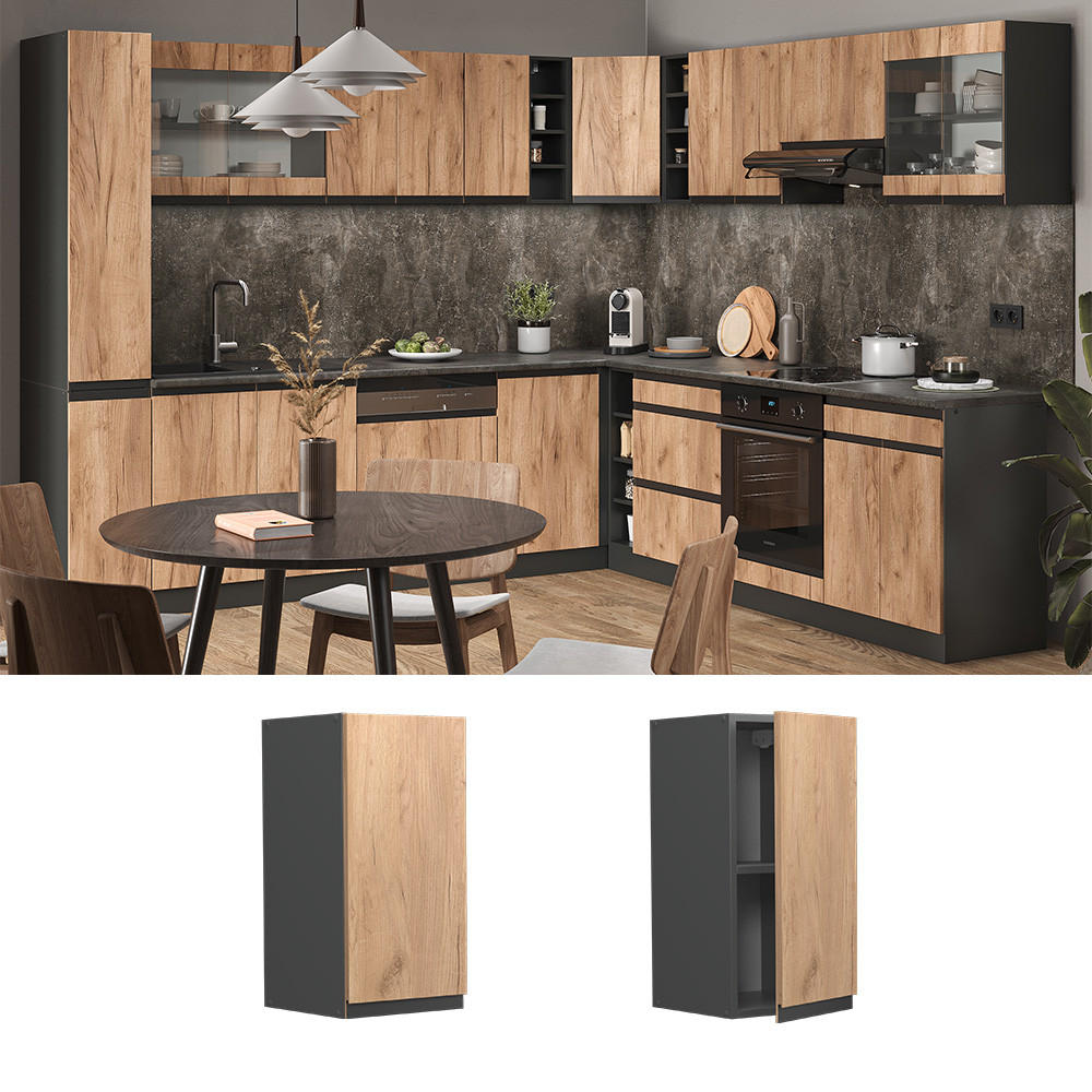 HÄNGESCHRANK R-Line Goldkraft Eiche 30 cm J-Shape - Honigeiche/Anthrazit, Holzwerkstoff (30/60/31cm) - Vicco