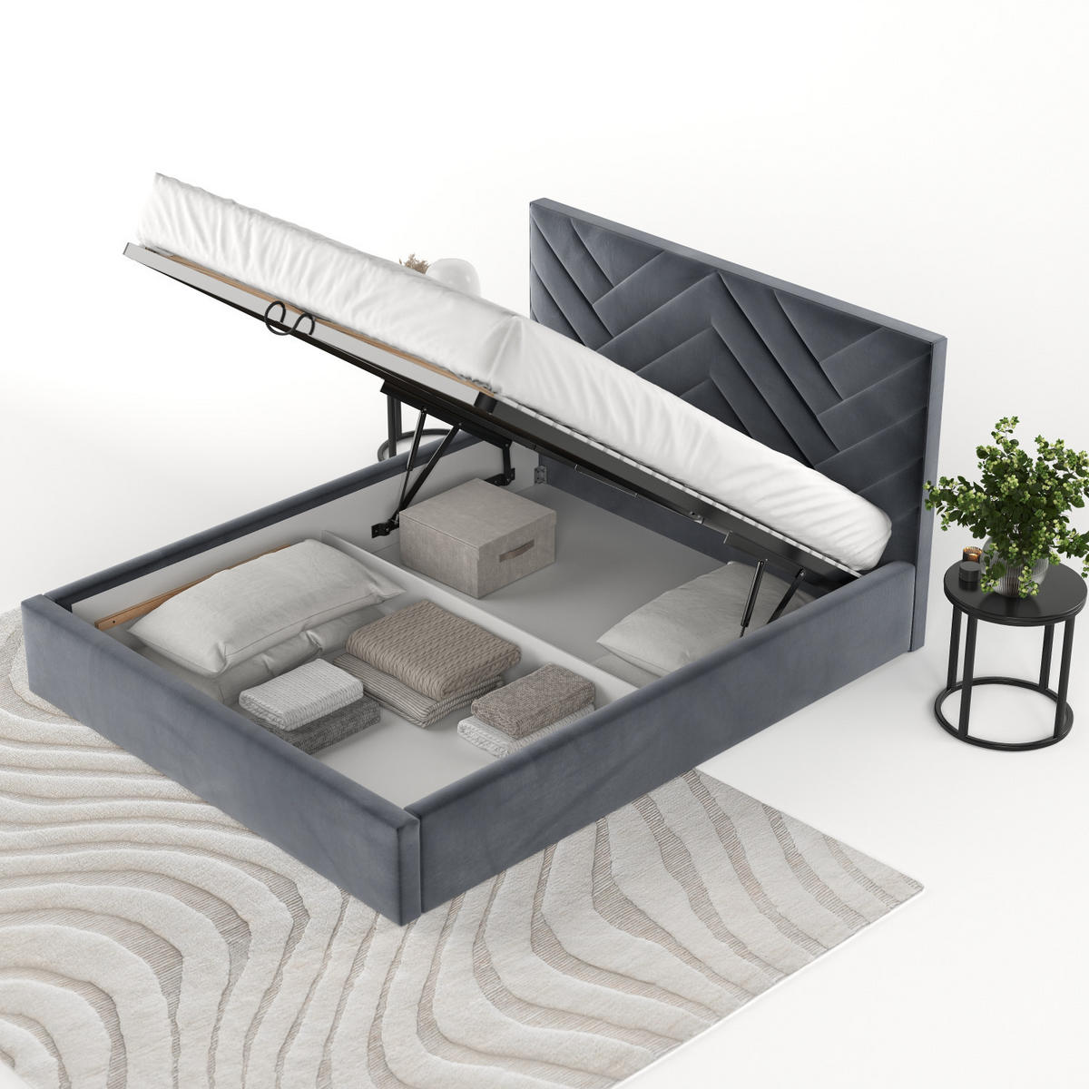 POLSTERBETT Arco 160/200 cm Dunkelgrau im Kronos Stoff - Dunkelgrau/Schwarz, Holz/Holzwerkstoff (160/200cm) - AltaBeds