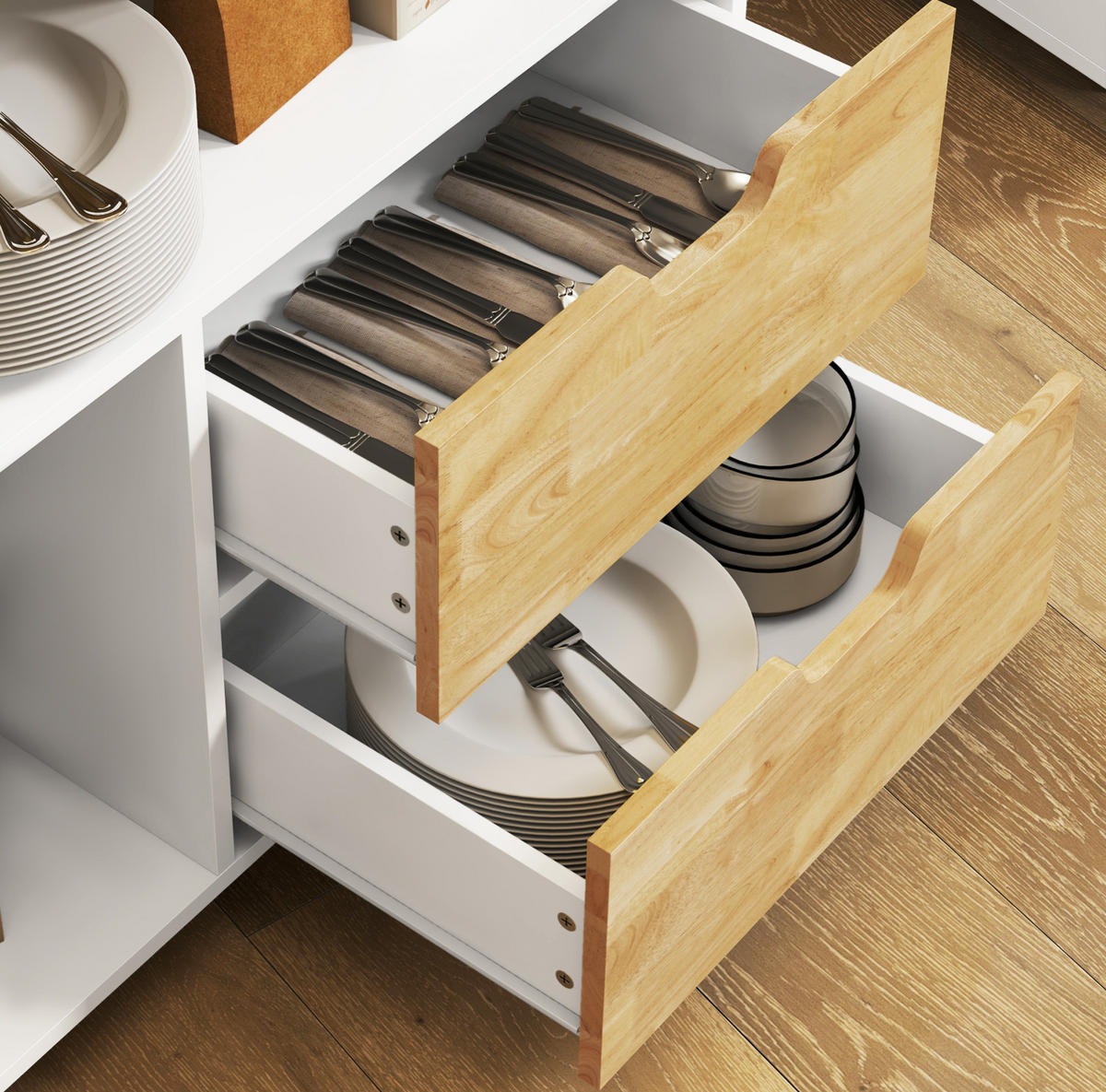 KÜCHENINSEL 107/50/85 cm mit Kautschukholz-Arbeitsplatte, Schubladen, Schrank und Rollen, Eiche - Eichefarben, Holz (107/85/50cm) - Redom