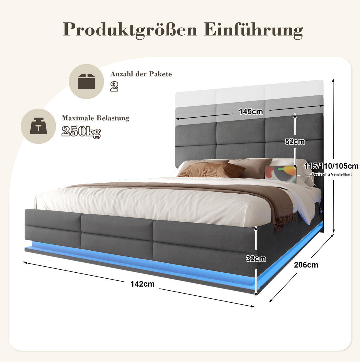 BETT mit Stauraum 140x200 cm Samt Dark Gray - Dunkelgrau, Metall (140/200cm) - Meubliv
