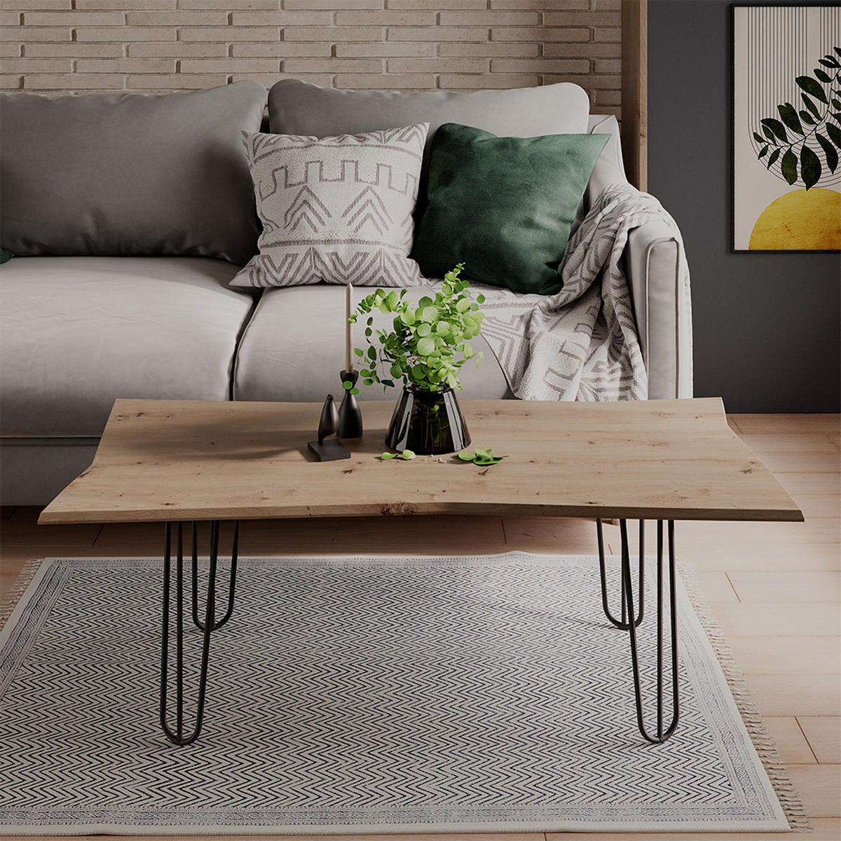 COUCHTISCH Yan Artisan 120 x 60 cm - Hellgrau, Holzwerkstoff (60/120/40cm) - Vicco