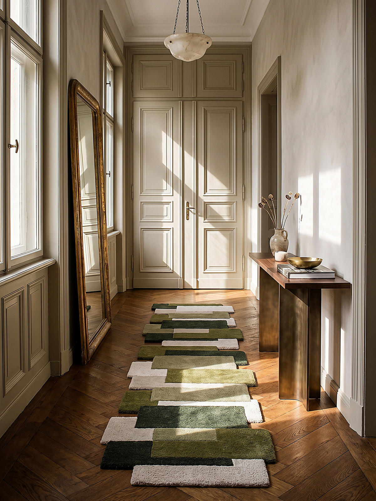 TEPPICHLÄUFER handgetuftet HALLEIN, Farbblöcke, Erdtöne-Grün, 60 x 230 cm - Grün, Textil (60/230cm) - KADIMA DESIGN