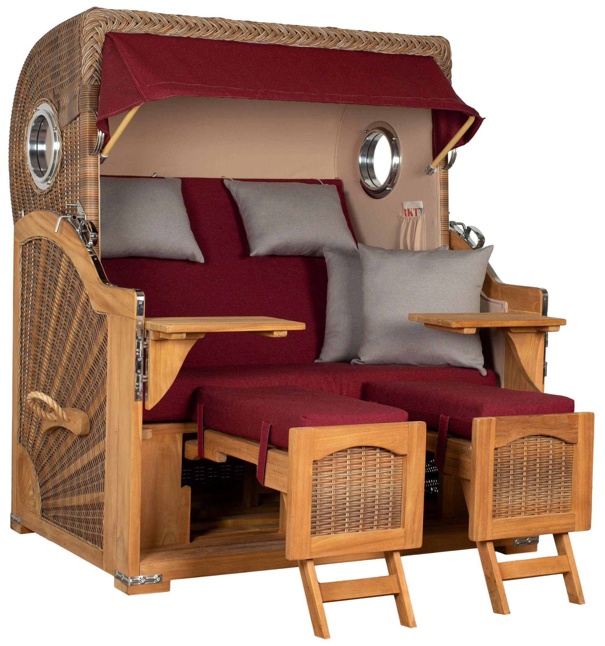 STRANDKORB XXL Düne Grande Teak Banana - Rot/Braun, Metall (142/170/95cm) - Mr. Deko