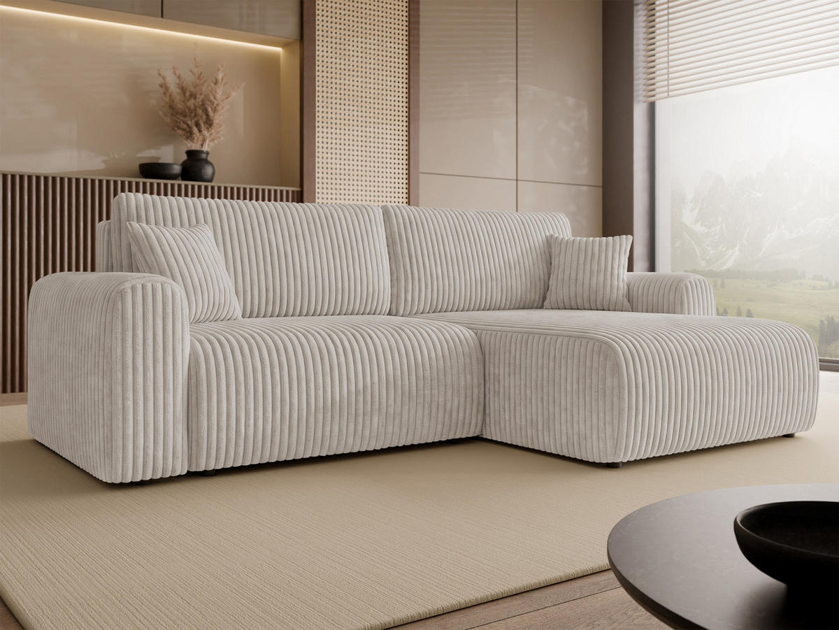 ECKSCHLAFSOFA Floryn L Cord Bis - Schwarz/Naturfarben, Holz/Kunststoff (245/145cm) - MIRJAN24