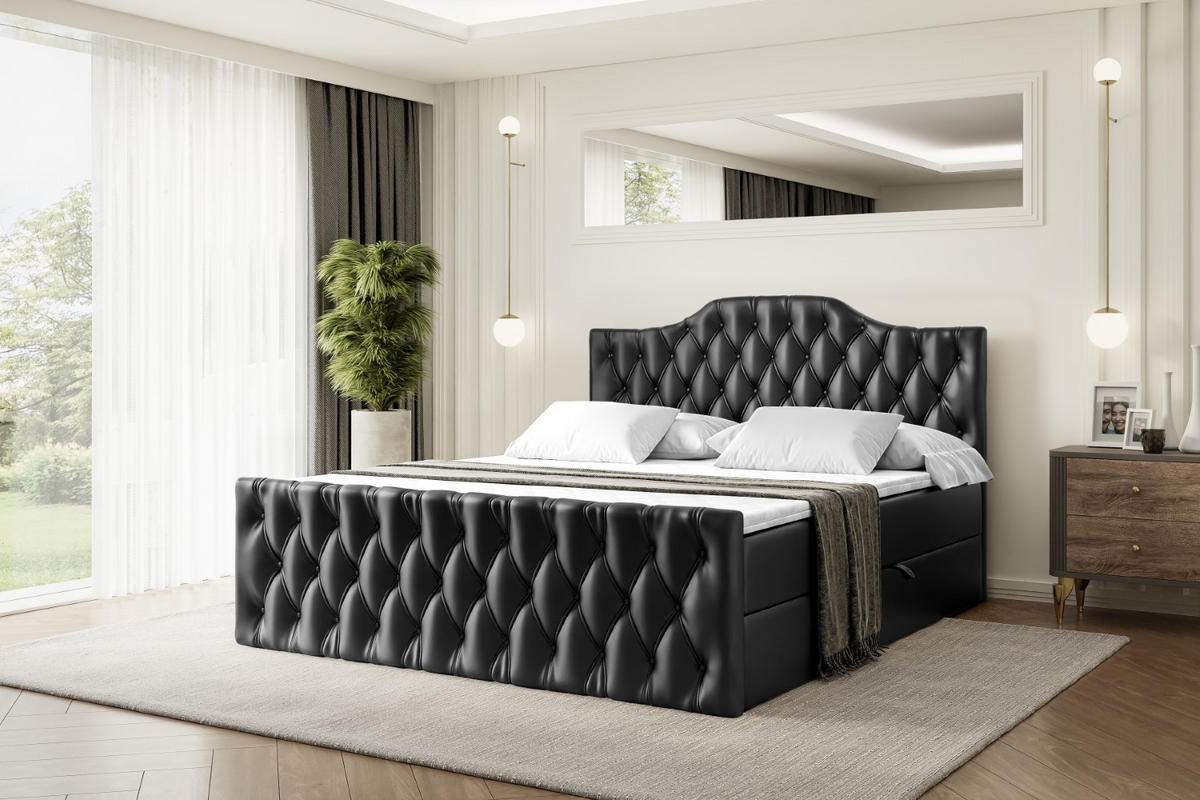 AMERICKÁ postel VILA-1-Z – 180 × 200 cm – H3 – vysoce lesklá černá - vysoce lesklá černá, kompozitní dřevo (180/200cm) - ALTDECOR