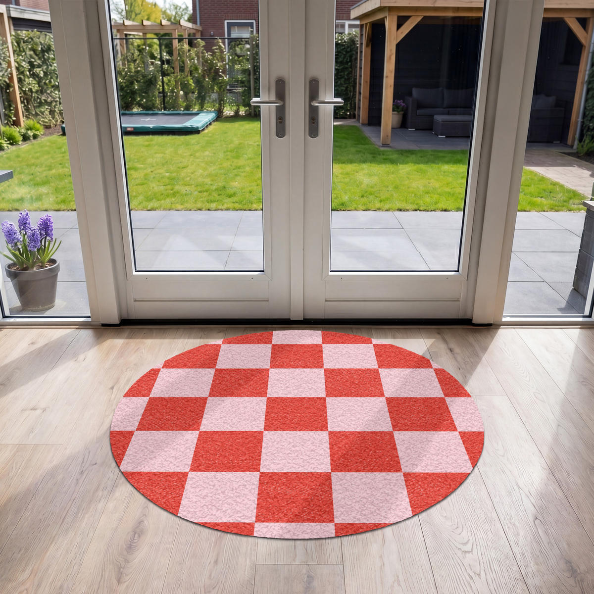 FUSSMATTE Schachbrettmuster - Rot - Rosa - Würfel Türmatte 120x120 cm - Rot, Kunststoff (120/120cm) - MuchoWow