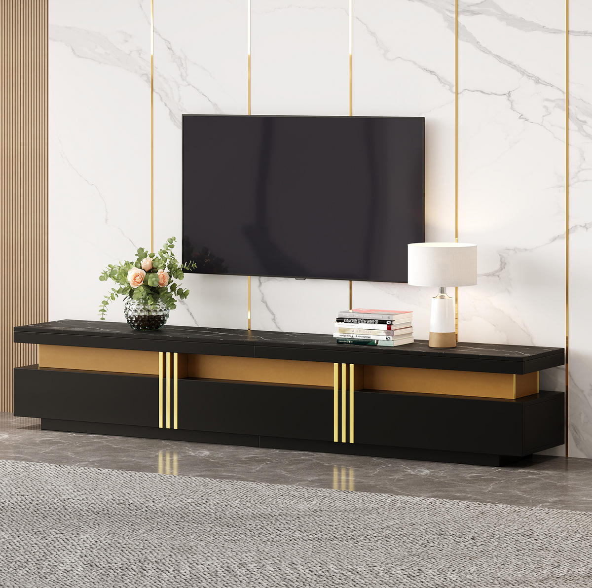TV-ELEMENT mit 3 Schubladen 200 x 40 x 42 cm Schwarz - Schwarz, Holzwerkstoff (40/42/200cm) - Beauniv