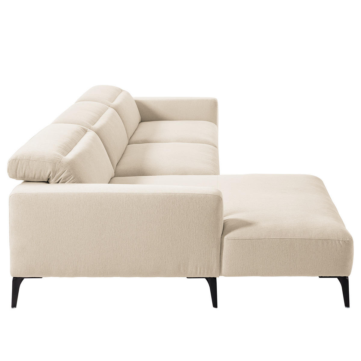 ECKSOFA mit Longchair - Beige/Schwarz, Textil/Metall (328/180cm) - home24