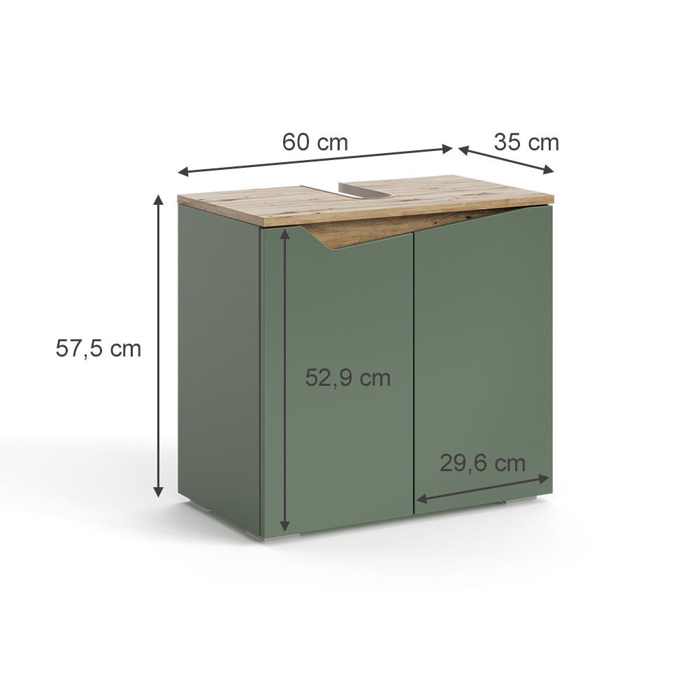 WASCHBECKENUNTERSCHRANK Marelle Grün/Anthrazit 60 x 57.5 cm mit 2 Türen - Grün, Holzwerkstoff (60/57.5/35cm) - Vicco
