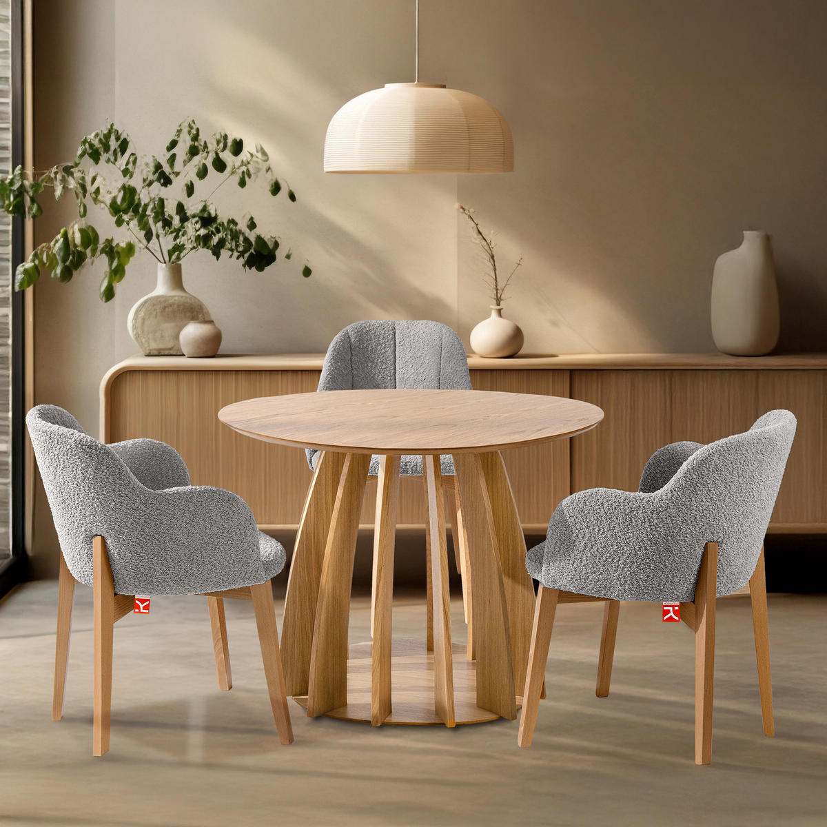 POLSTERSTUHL LONIS Esszimmerstühle 2er Set - Eichefarben/Hellgrau, Holz/Textil (55/82/54cm) - KONSIMO®