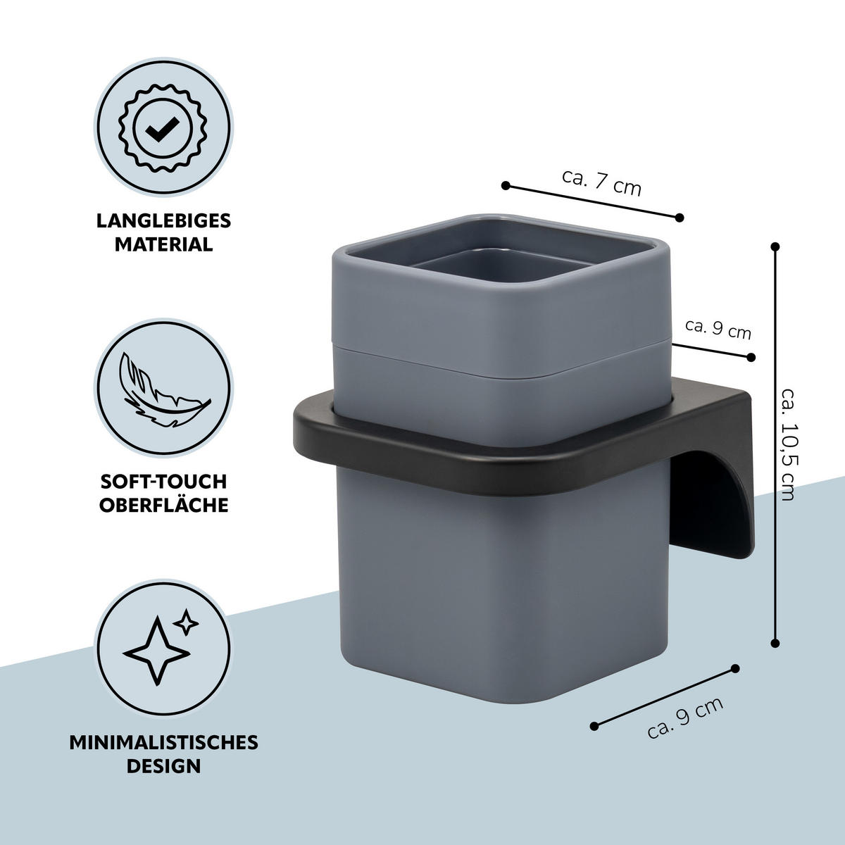 ZAHNPUTZBECHER SAVONA Softtouch, grau, eckig - Grau, Kunststoff (9/10.5/9cm) - bremermann