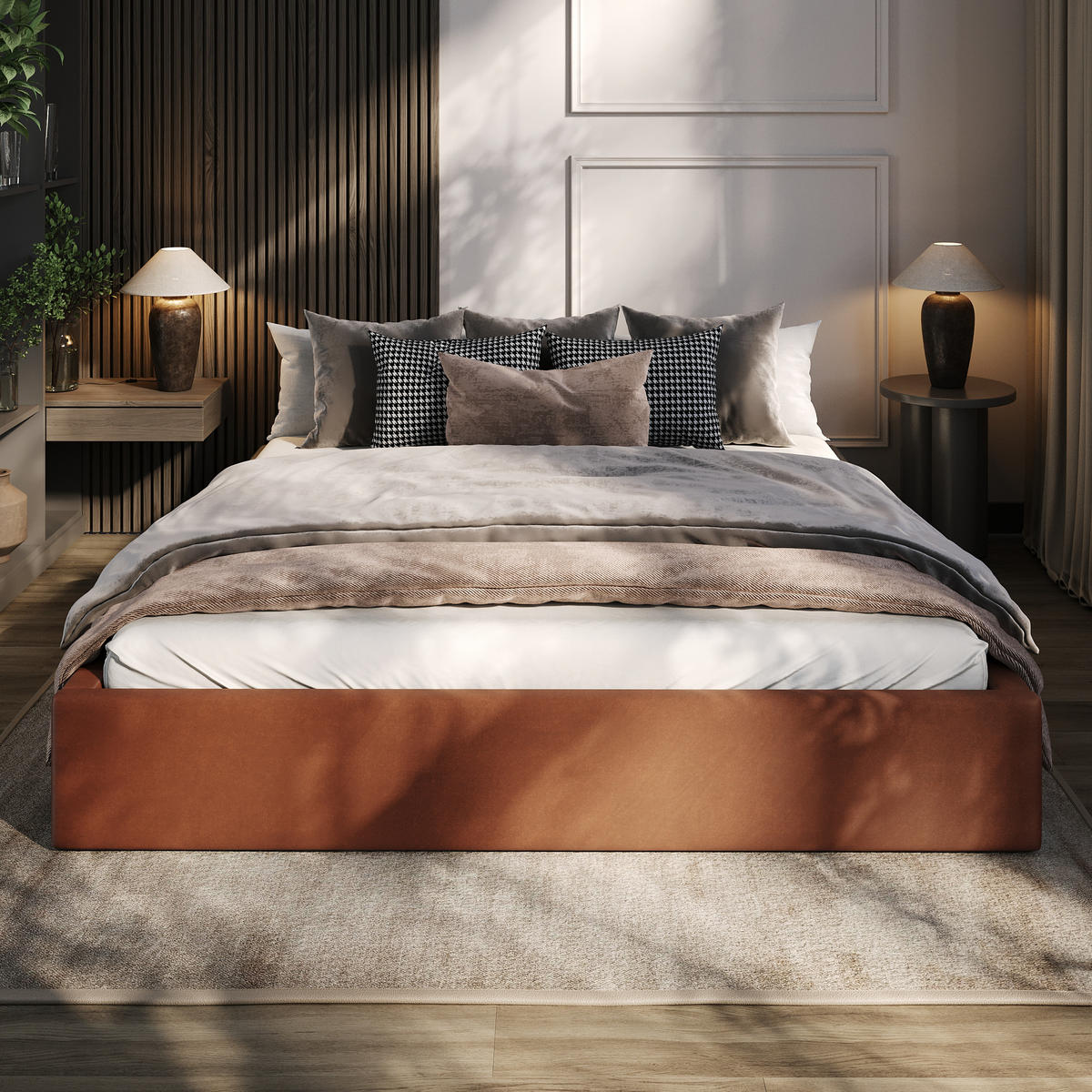 POLSTERBETT 180x200cm Bett mit Stauraum Lattenrost Honigfarbe - Orange/Braun, Holz/Holzwerkstoff (180/200cm) - Muralo