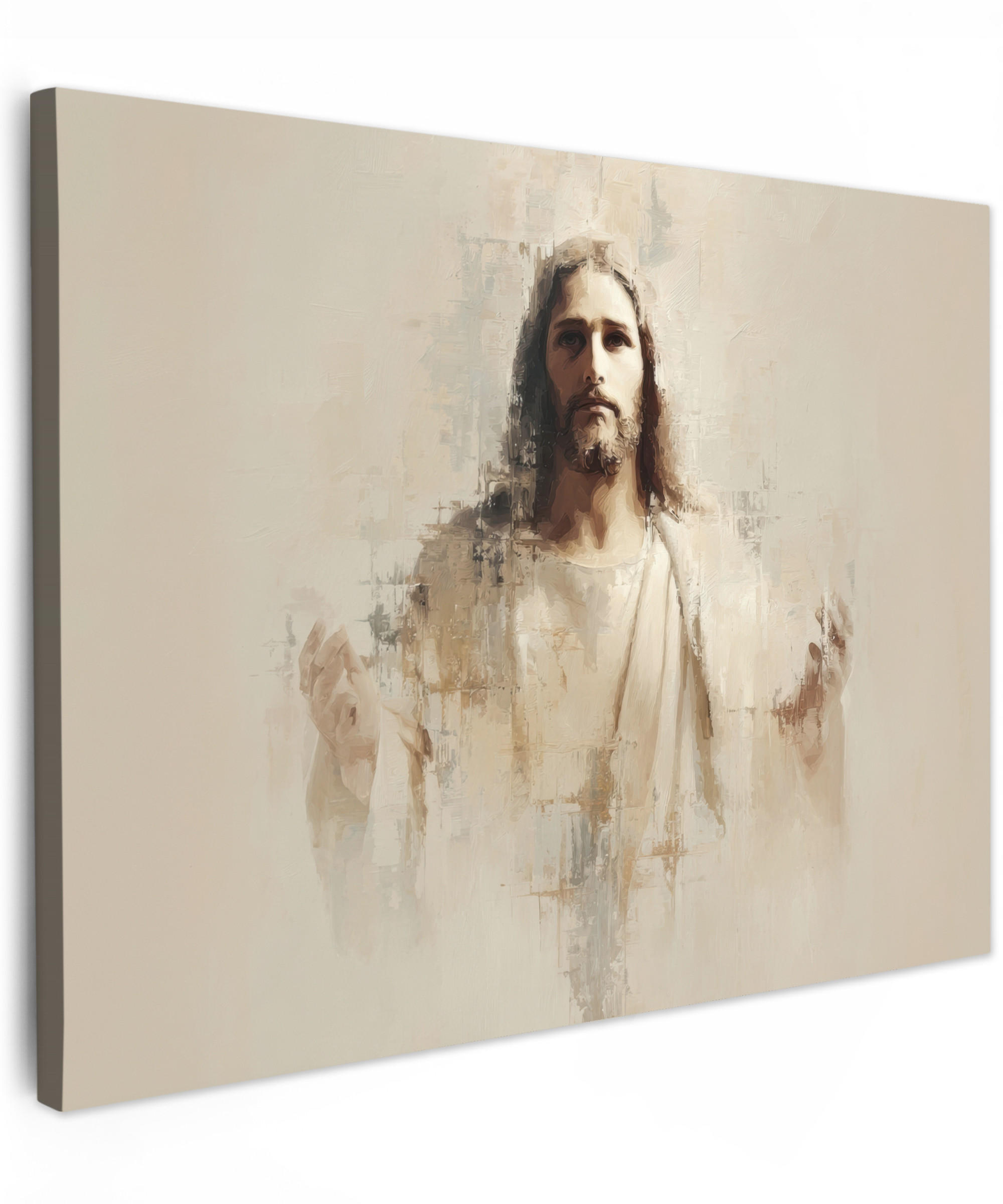 LEINWANDBILD Porträt - Abstrakt - Jesus - Beige Wandbild 40x30 cm - Beige, Textil (40/30cm) - MuchoWow