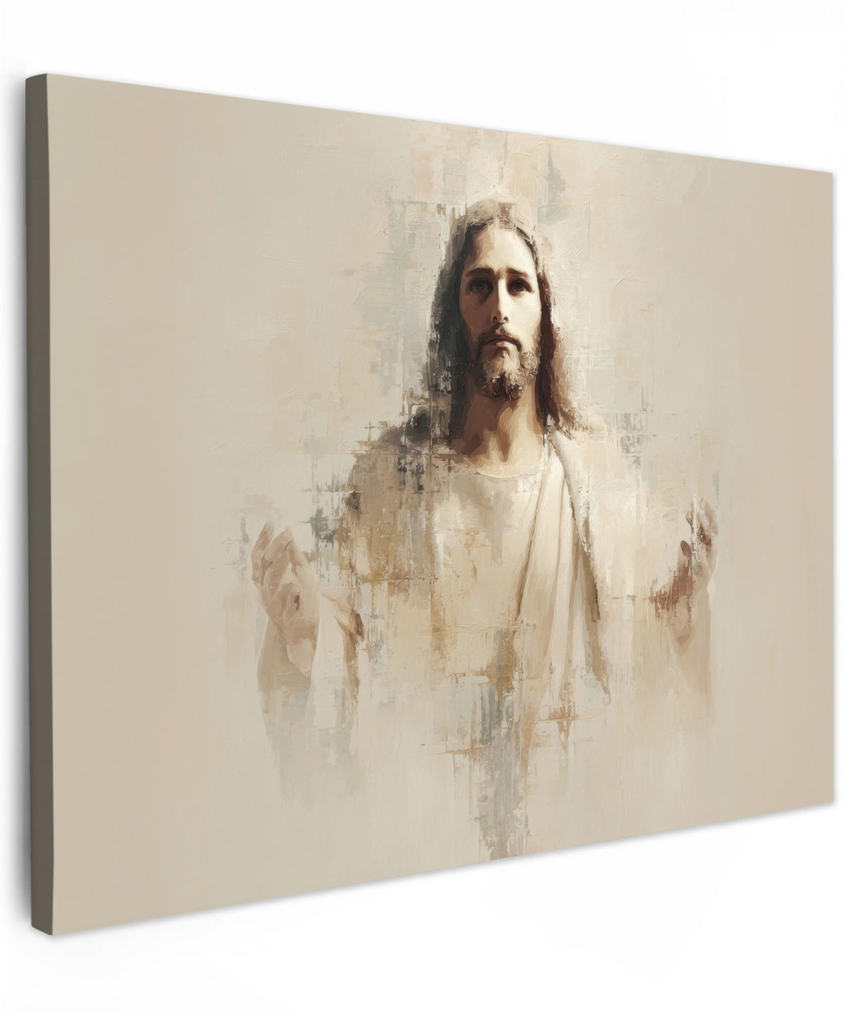 LEINWANDBILD Porträt - Abstrakt - Jesus - Beige Wandbild 40x30 cm - Beige, Textil (40/30cm) - MuchoWow