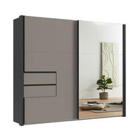 SCHWEBETÜRENSCHRANK B262/H216/T65 cm, Korpus+Passepartout Grafit, Türen+Schubladen Sand Grau / Spiegel, inkl. Vollausstattung / 22062 - Sandfarben/Schwarz, Holzwerkstoff/Metall (262/216/65cm) - luma-home