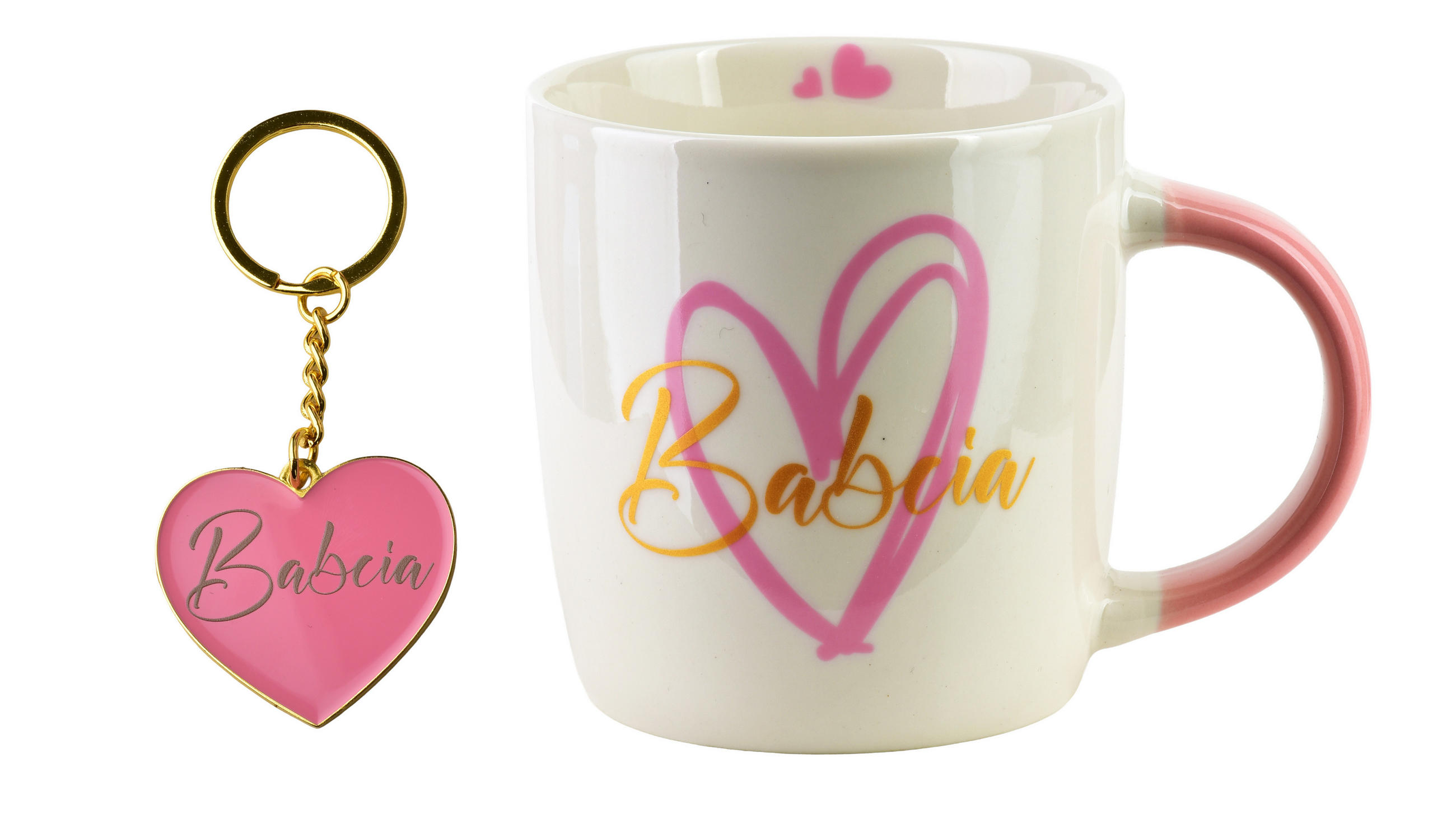 TASSE Babcia 350 ml Porzellan mit Schlüsselanhänger rosa - Rosa, Keramik (0.35L) - Mondex