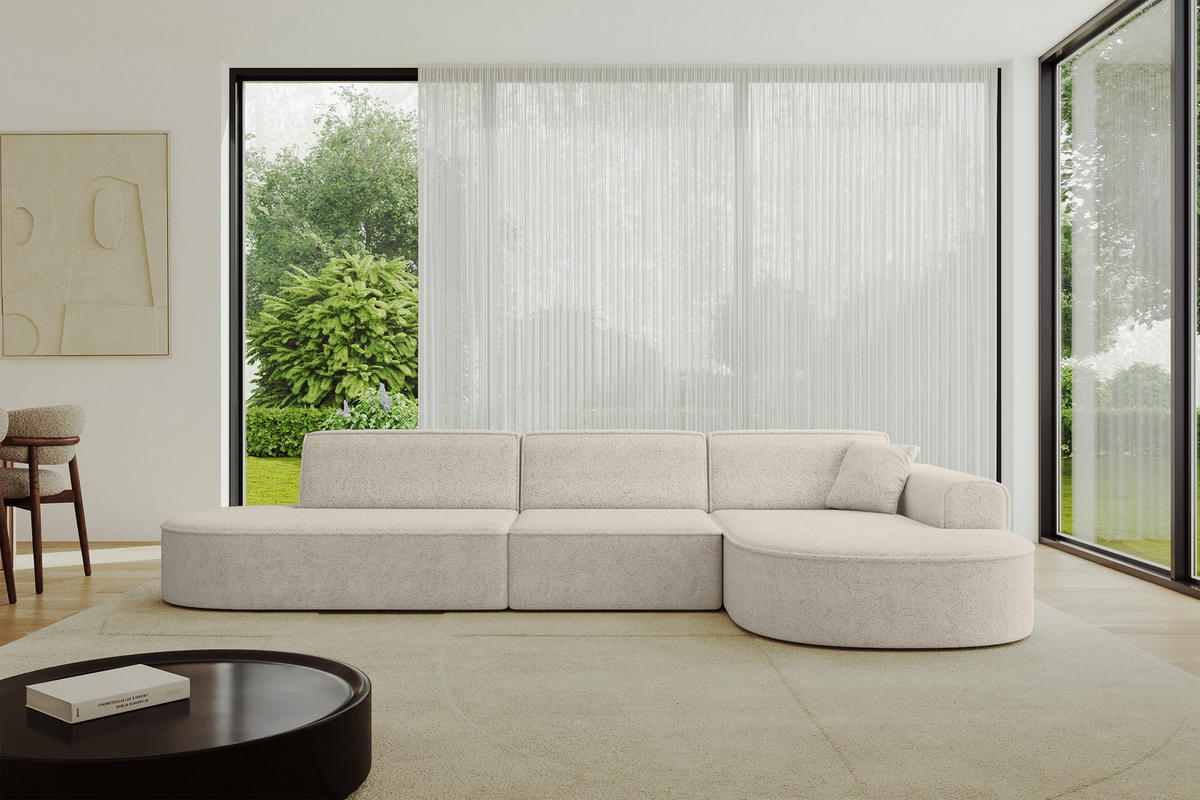 ECKSOFA Ottomane Rechts MARI-L2 - 328x171x79 cm Beige Tissu - Beige/Schwarz, Holzwerkstoff/Kunststoff (171/328cm) - ALTDECOR