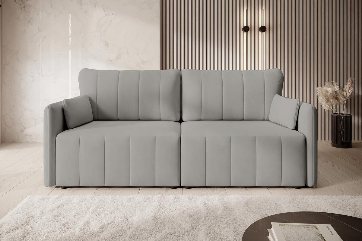 SCHLAFSOFA Pierra Hellgrau hydrophober Samt - Hellgrau/Schwarz, Kunststoff/Textil (215/100/112cm) - Selsey