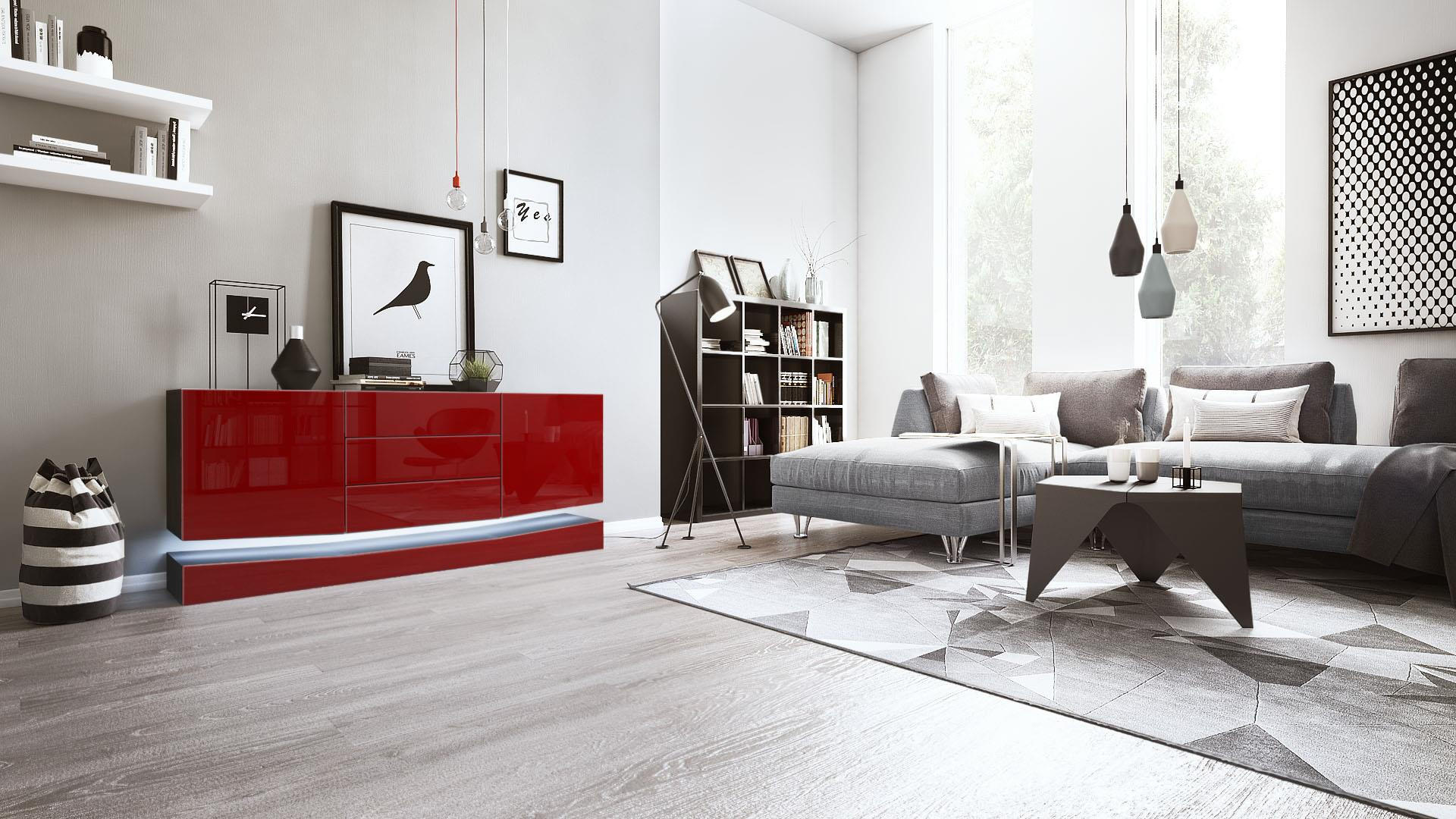 SIDEBOARD City Fronten in Bordeaux Hochglanz - Bordeaux, Holzwerkstoff (178/82/39cm) - Vladon