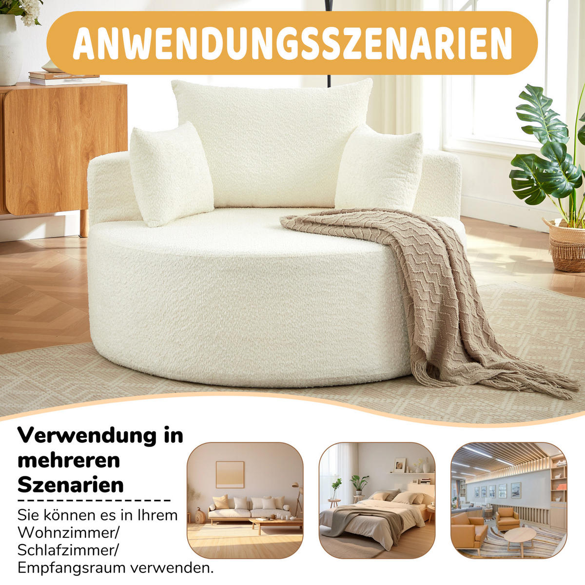 STOFFSOFA Beige, Komfortabler Polstersessel mit Rückenkissen, ohne Montage - Beige, Textil (127/82/127cm) - PARAFTA HOME
