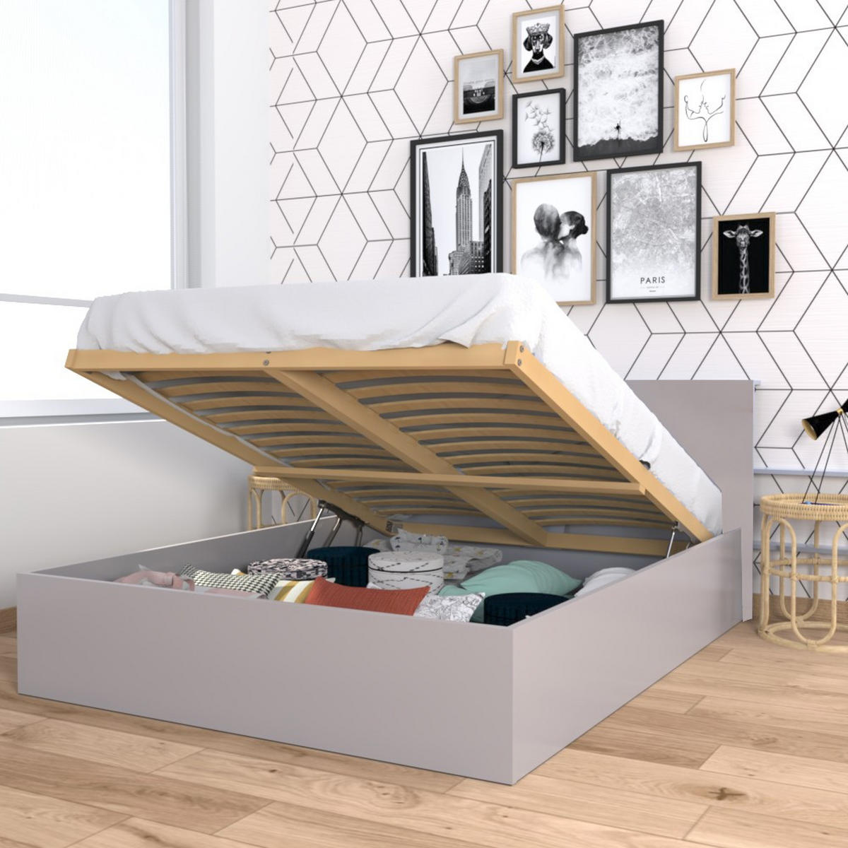 BETTKASTEN MADRID mit Lattenrost/ Bett 160x200 - Grau - Grau, Holzwerkstoff (160/200cm) - Weber Industries